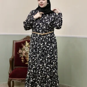 پیراهن آفتاب مشکی طرح گل ریز