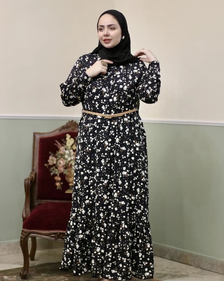 پیراهن آفتاب مشکی طرح گل ریز