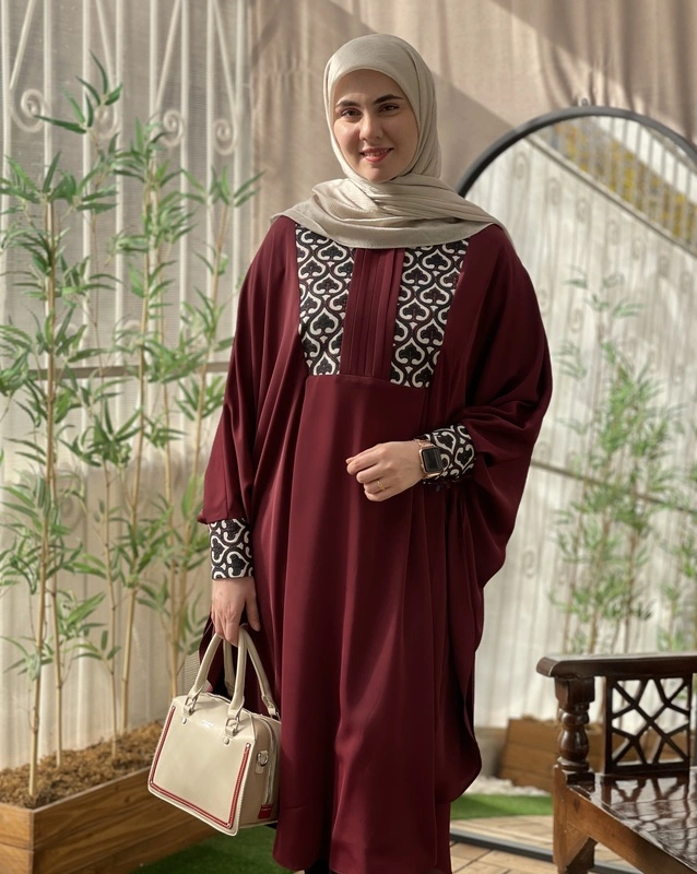 عبا صدف کوتاه زرشکی طرح کاج