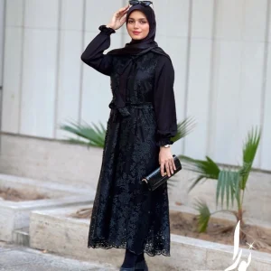 پیراهن مبینا مشکی گل درشت