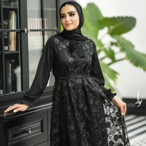 پیراهن مبینا مشکی گل ریز