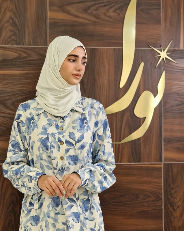 پیراهن نیکتا طرح آبی آبرنگی
