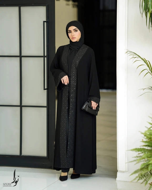 عبا حلما مشکی طرح پر پولکی 3 عبا حلما مشکی طرح پر پولکی